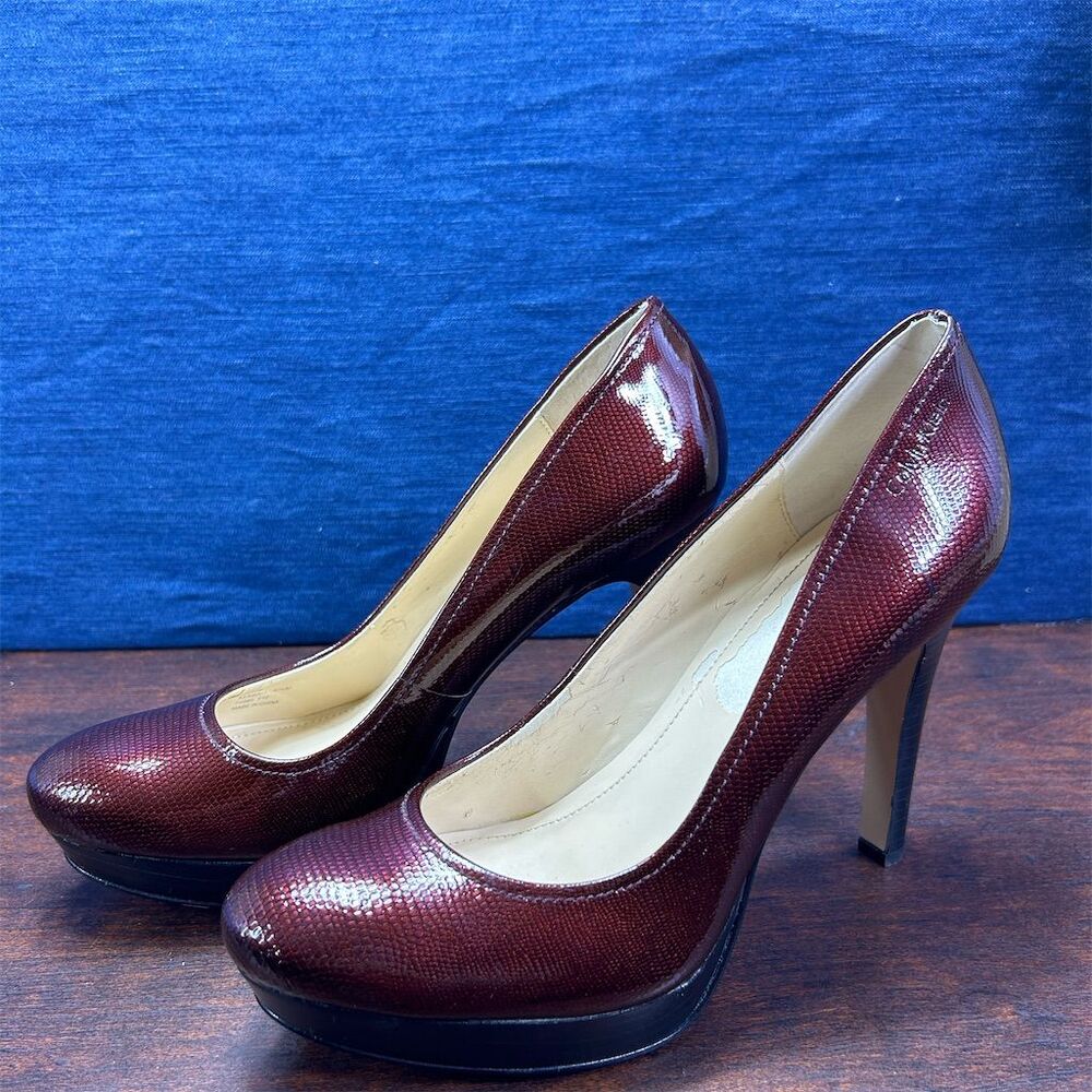 Calvin Klein Kendall Burgundy Patent Platform Heels 9.5 Women's Stiletto Pumps